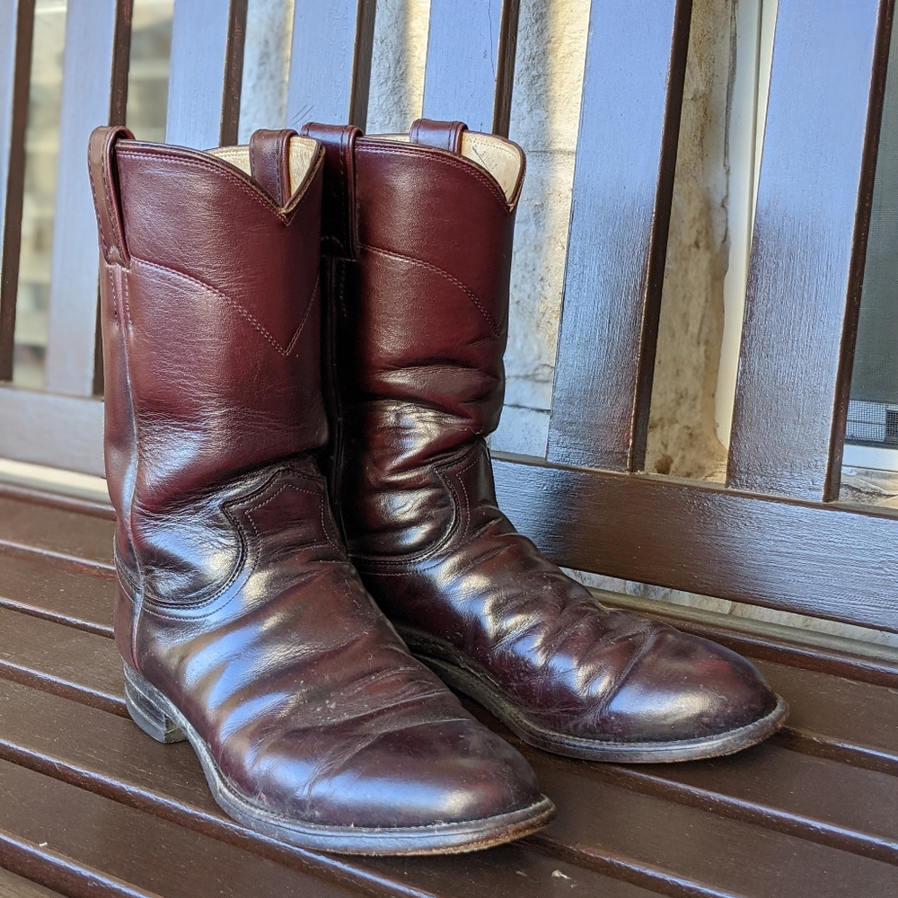 Worn in Boots Justin Style Auburn Brown Leather
